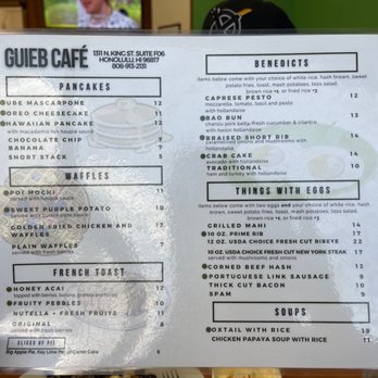 Guieb Cafe - Menu - New American Near Me - Honolulu, Hawaii Guieb Cafe - Menu - New American Near Me - Honolulu, Hawaii