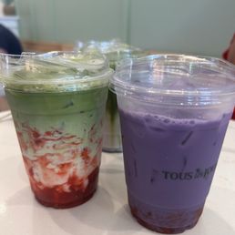 Ube latte and strawberry matcha Ube latte and strawberry matcha