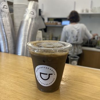 Phin Coffee House - Iced Horijicha latte with oat milk - Vietnamese Near Me - Boston, Massachusetts