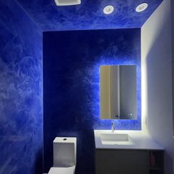 Artesano Craftsmen - Remodeled bathroom with polished Venetian plaster walls and ceiling.