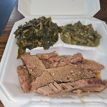 Big J's Southern Cooking - Brisket with collards and green beans. YUM! - New American Near Me - Temple, Georgia Big J's Southern Cooking - Brisket with collards and green beans. YUM! - New American Near Me - Temple, Georgia