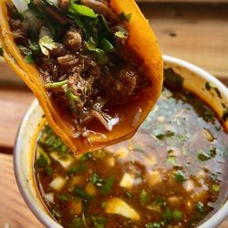 Birrieria La Plaza - Taco de birria with delicious consome in portland oregon