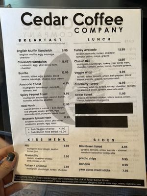 Menu photo 5 Cedar Coffee Company Two Harbors, MN