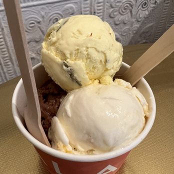 Malai - Trio: Mango and Cream, Saffron Pistachio, Chocolate Coconut hiding on the bottom left - Ice Cream & Frozen Yogurt Near Me - Brooklyn, New York