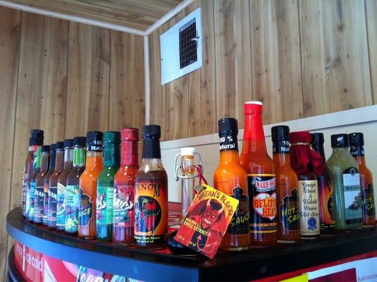 Photo of Pedro & Vinny's - Arlington, VA, US. Hot sauce collection