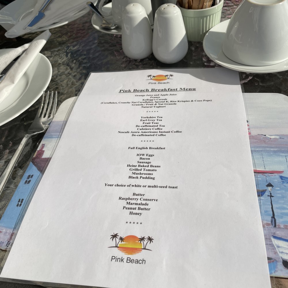 Pink Beach Hotel - Breakfast mennu - Hotels Near Me - Shanklin, IOW