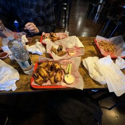 2 orders of wings , 2 burger platters, 2 orders Philly cheesesteak egg rolls, water & Meads, we 3 little piggies 2 orders of wings , 2 burger platters, 2 orders Philly cheesesteak egg rolls, water & Meads, we 3 little piggies