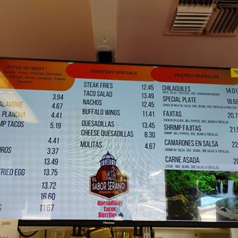 El Sabor Serano - Price board 2025 - Mexican Near Me - Napa, California