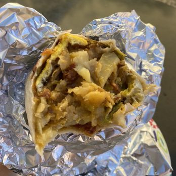 Santafamous Street Eats - Inside of the breakfast burrito - Food Trucks Near Me - Santa Fe, New Mexico