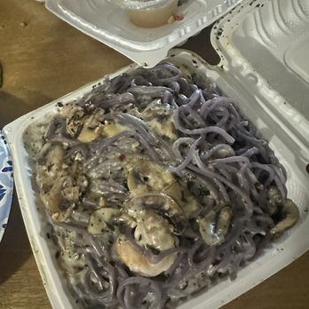 Adela’s Country Eatery - Ube pasta with lemongrass cream sauce. Not a good photo but so yummy!! - Hawaiian Near Me - Kaneohe, Hawaii
