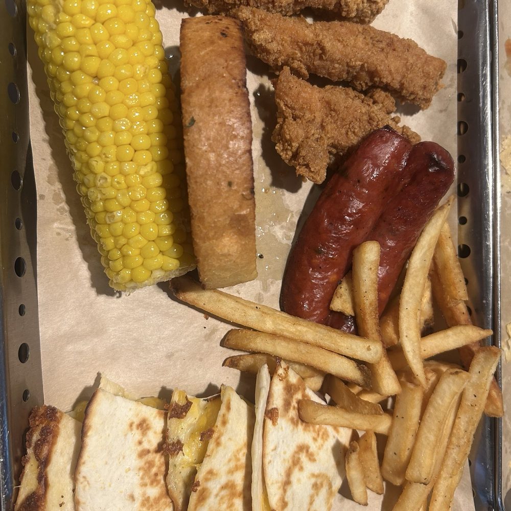 Combo with jalapeno sausage, chicken bacon quesadillas, chicken tenders, regular corn and seasoned French fries Combo with jalapeno sausage, chicken bacon quesadillas, chicken tenders, regular corn and seasoned French fries