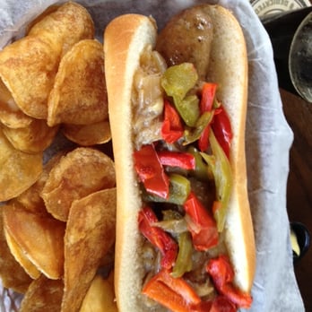 The Regal Seagull - GERMAN GARLIC with grilled peppers and onions and CHIPS - New American Near Me - Encinitas, California