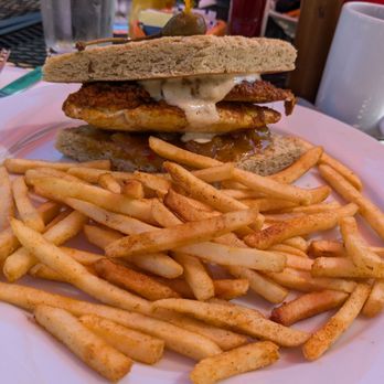 Cape Fear Café - Grilled Tandoori Chicken Breast on house made focaccia - Breakfast & Brunch Near Me - Duncans Mills, California