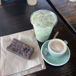 Matcha, brownie, espresso