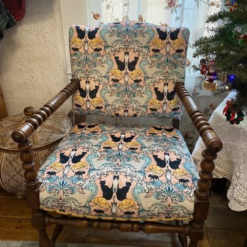 Green Chair Upholstery - Antique chair - Furniture Reupholstery Near Me - Chico, California