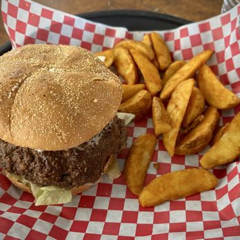 Big J’s Side Porch - Burger and fries at Big J's Side Porch. - Burgers Near Me - Clinton, Louisiana