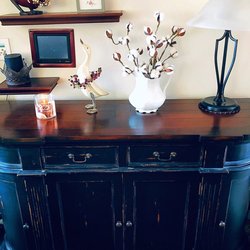 Bramble Home Store - Hutch with rounded swing out doors. Four cupboards in all and two drawers (as shown).