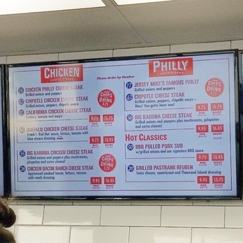 Jersey Mike's Subs - Chicken/Philly Cheese Steaks/Hot Classics menu (12/13/18) - Fast Food Near Me - Honolulu, Hawaii Jersey Mike's Subs - Chicken/Philly Cheese Steaks/Hot Classics menu (12/13/18) - Fast Food Near Me - Honolulu, Hawaii