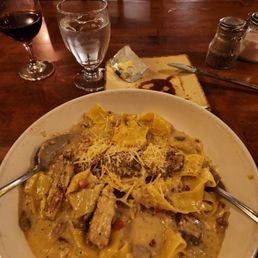 Pappardelle Chicken with garlic parmesan sauce. Wonderful
