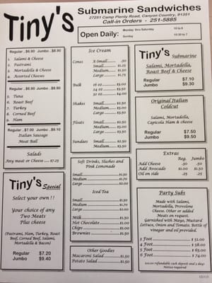 Menu photo 4 Tiny's Submarine Canyon Country, CA