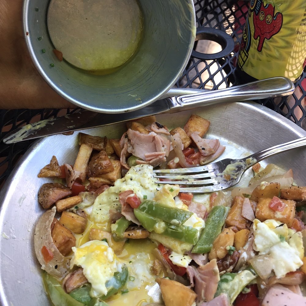 J DUB - Veggie scramble + ham. Delicious but poor presentation. - Breakfast & Brunch Near Me - Bend, Oregon J DUB - Veggie scramble + ham. Delicious but poor presentation. - Breakfast & Brunch Near Me - Bend, Oregon