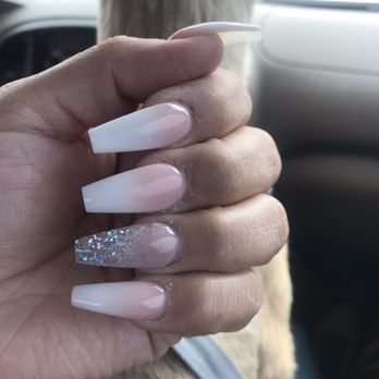 Divas Nails - Coffin nails , ombré pink and white - Nail Salons Near Me - Northridge, California