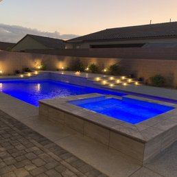 Our backyard design with pool, spa and fire pit Our backyard design with pool, spa and fire pit