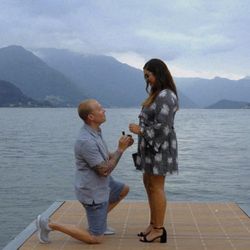 Lake Como my Fiancé and the ring.