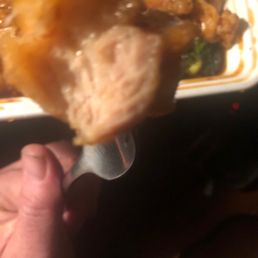a hand holding a piece of food