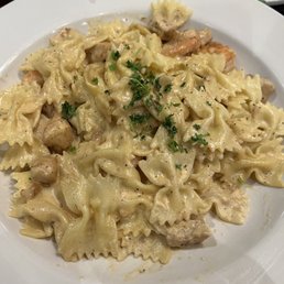 Blackened chicken and shrimp Alfredo. Blackened chicken and shrimp Alfredo.