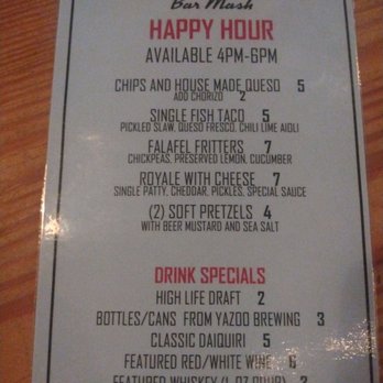 Bar Mash - Happy hour menu as of August 2, 2022. - Bars Near Me - Charleston, South Carolina