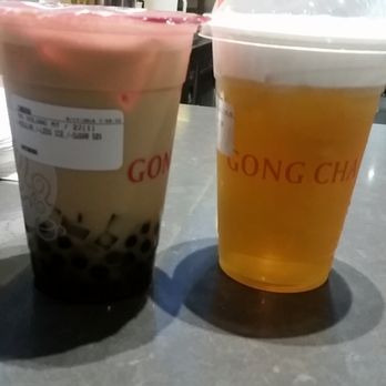 Gong Cha Tea - Brown sugar oolong with 3 js and green tea with milk foam. - Cafes Near Me - Toronto, Ontario Gong Cha Tea - Brown sugar oolong with 3 js and green tea with milk foam. - Cafes Near Me - Toronto, Ontario
