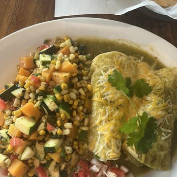 Sergio's Cantina - Chili Verde Enchiladas with sautéed vegetables (in place of rice and beans) - Mexican Near Me - Lahaina, Hawaii Sergio's Cantina - Chili Verde Enchiladas with sautéed vegetables (in place of rice and beans) - Mexican Near Me - Lahaina, Hawaii