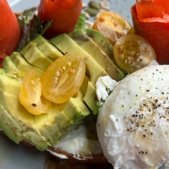 Pallet Coffee Roasters - Nordic toast with a poached egg. Avocado is far from fresh - Coffee Roasteries Near Me - Vancouver, British Columbia