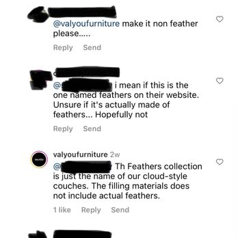 Valyou - Valyou claiming their "feathers couch" does not have any real feathers to appease a customer - Furniture Stores Near Me - Honolulu, Hawaii Valyou - Valyou claiming their "feathers couch" does not have any real feathers to appease a customer - Furniture Stores Near Me - Honolulu, Hawaii