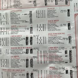 Hay Hing Chinese Restaurant - Menu with updated pricing.