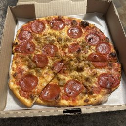 Pepperoni and sausage pizza.