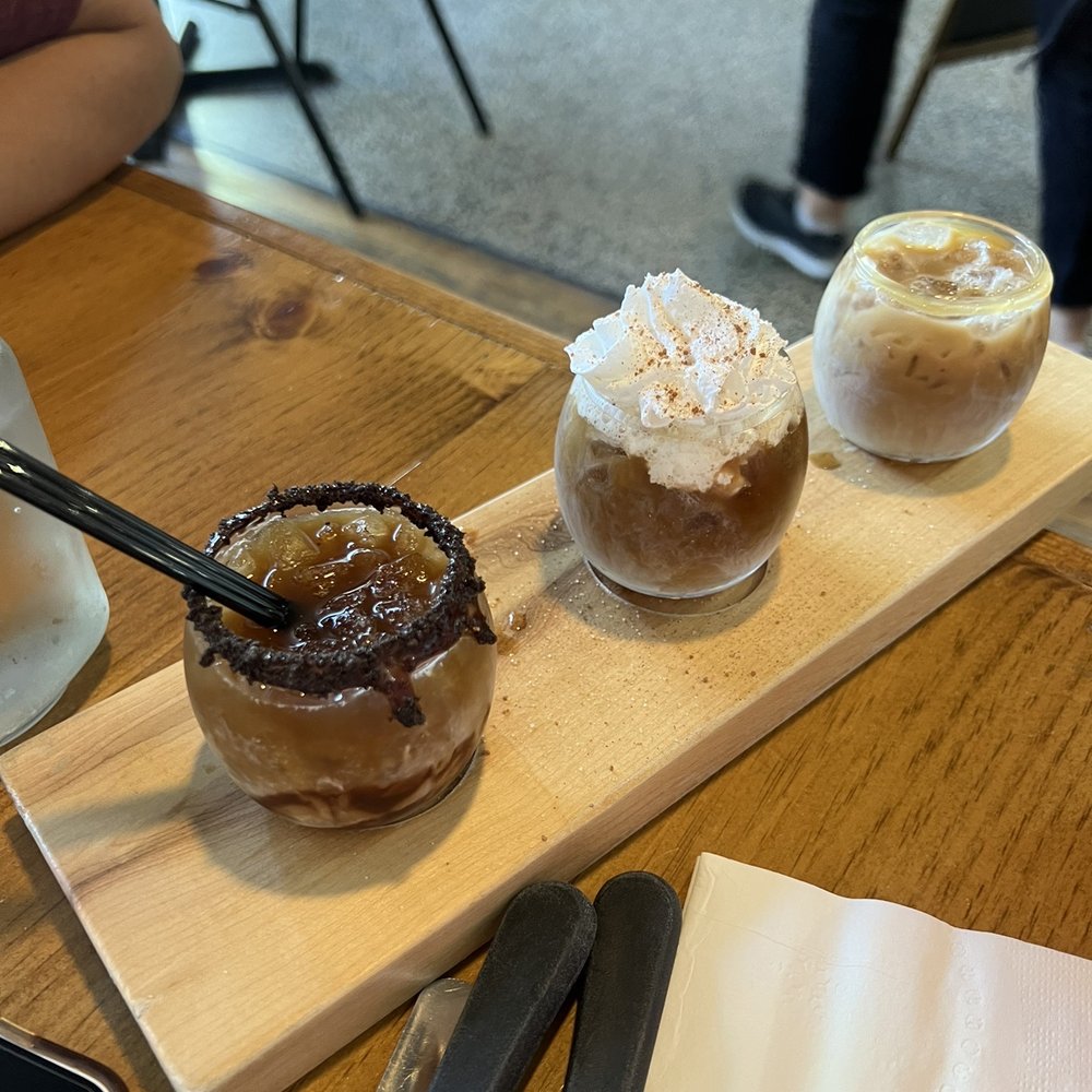 Get Toasted - Coffee flight- from left to right- thin mint, snickerdoodle, caramel - Breakfast & Brunch Near Me - Riverbank, California