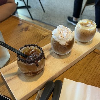 Get Toasted - Coffee flight- from left to right- thin mint, snickerdoodle, caramel - Breakfast & Brunch Near Me - Riverbank, California