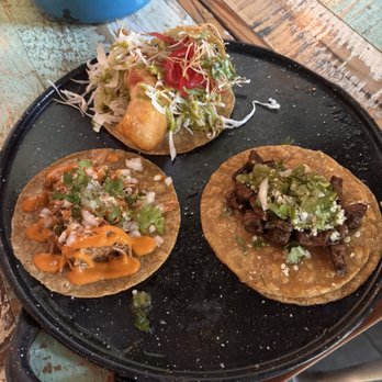 Dos Santos - Street Tacos CHICKEN TINGA TACO, BEER BATTERED FISH TACO, STEAK ARRACHERA TACO - Mexican Near Me - Nashville, Tennessee