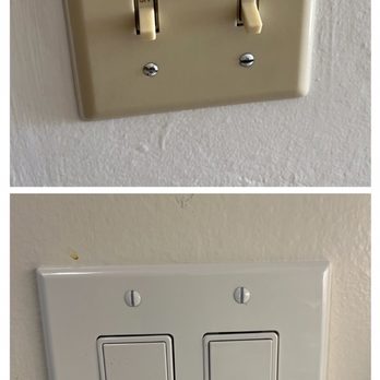 Brains Automation - Before (top) and after of double light switch replacement. - Electricians Near Me - Walnut Creek, California
