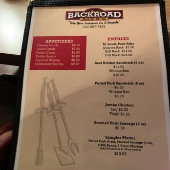Backroad Bar-B-Q - Menu - Bars Near Me - Yankton, South Dakota