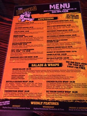 Menu photo 1 The Buffalo Tavern Burlington, IA Menu photo 1 The Buffalo Tavern Burlington, IA
