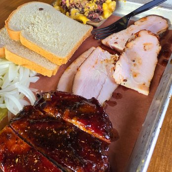 Pinkerton's Barbecue - Heights - Pork ribs glazed, turkey, and baller bacon mac. - Barbeque Near Me - Houston, Texas Pinkerton's Barbecue - Heights - Pork ribs glazed, turkey, and baller bacon mac. - Barbeque Near Me - Houston, Texas
