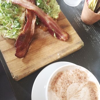 Tiny Boxwoods - Avocado Toast with bacon & chai latte - New American Near Me - Houston, Texas Tiny Boxwoods - Avocado Toast with bacon & chai latte - New American Near Me - Houston, Texas