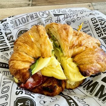 LA Social Cafe - Egg Deluxe Croissant $8.49 (10/10 delicious !)  come with scrambled eggs, bacon, cheese, and avocado - Coffee & Tea Near Me - West Covina, California
