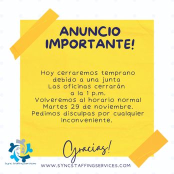 Sync Staffing Services - Anunció importante! - Employment Agencies Near Me - San Bernardino, California Sync Staffing Services - Anunció importante! - Employment Agencies Near Me - San Bernardino, California