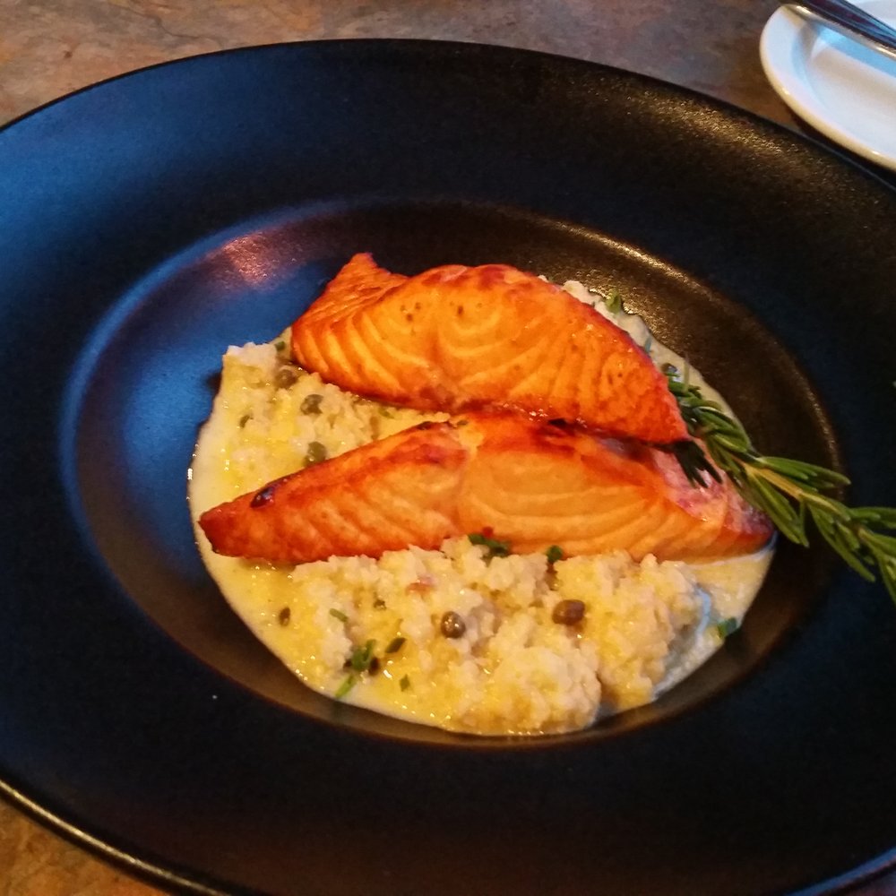 The Maple Kitchen - Salmon over cauliflower risotto. - American Near Me - West Windsor, Vermont