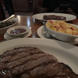 Boneless Ribeye lobster Mac and Cheese and Sauteed Mushrooms