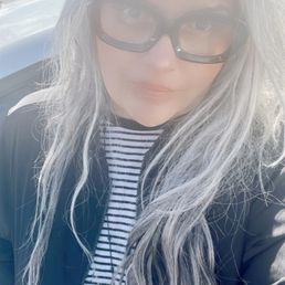 Natural gray hair with added black and silver highlights using nano K tips Natural gray hair with added black and silver highlights using nano K tips